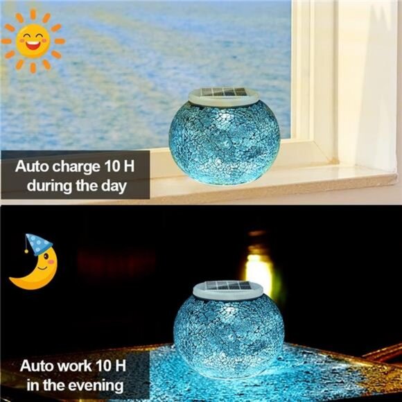 Color Changing Solar Powered Glass Ball Garden Lights, Table Lamps Waterproof - Picture 5 of 7